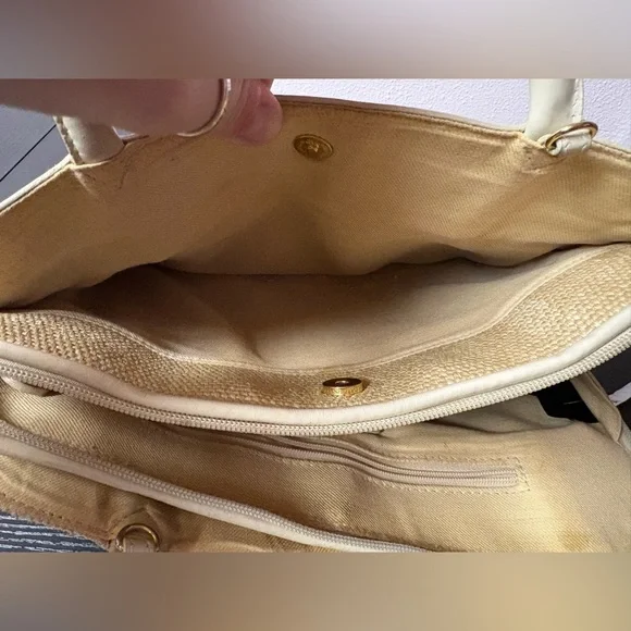 Vintage Etienne Aigner Straw Leather Top Handle Handbag Beige - Picture 3 of 13